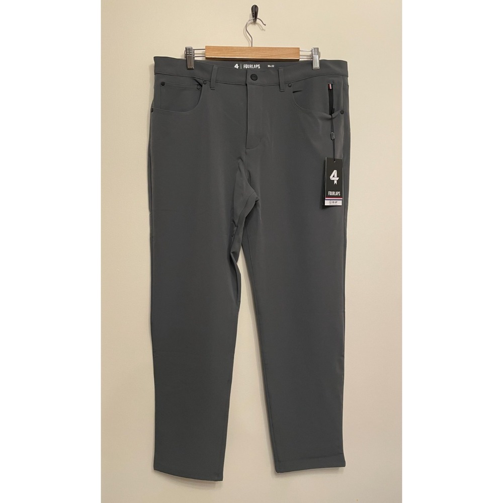 Fourlaps Traverse Pants Men Size 36 x 32 Athletic Fit Gray Stretch Tech Golf New